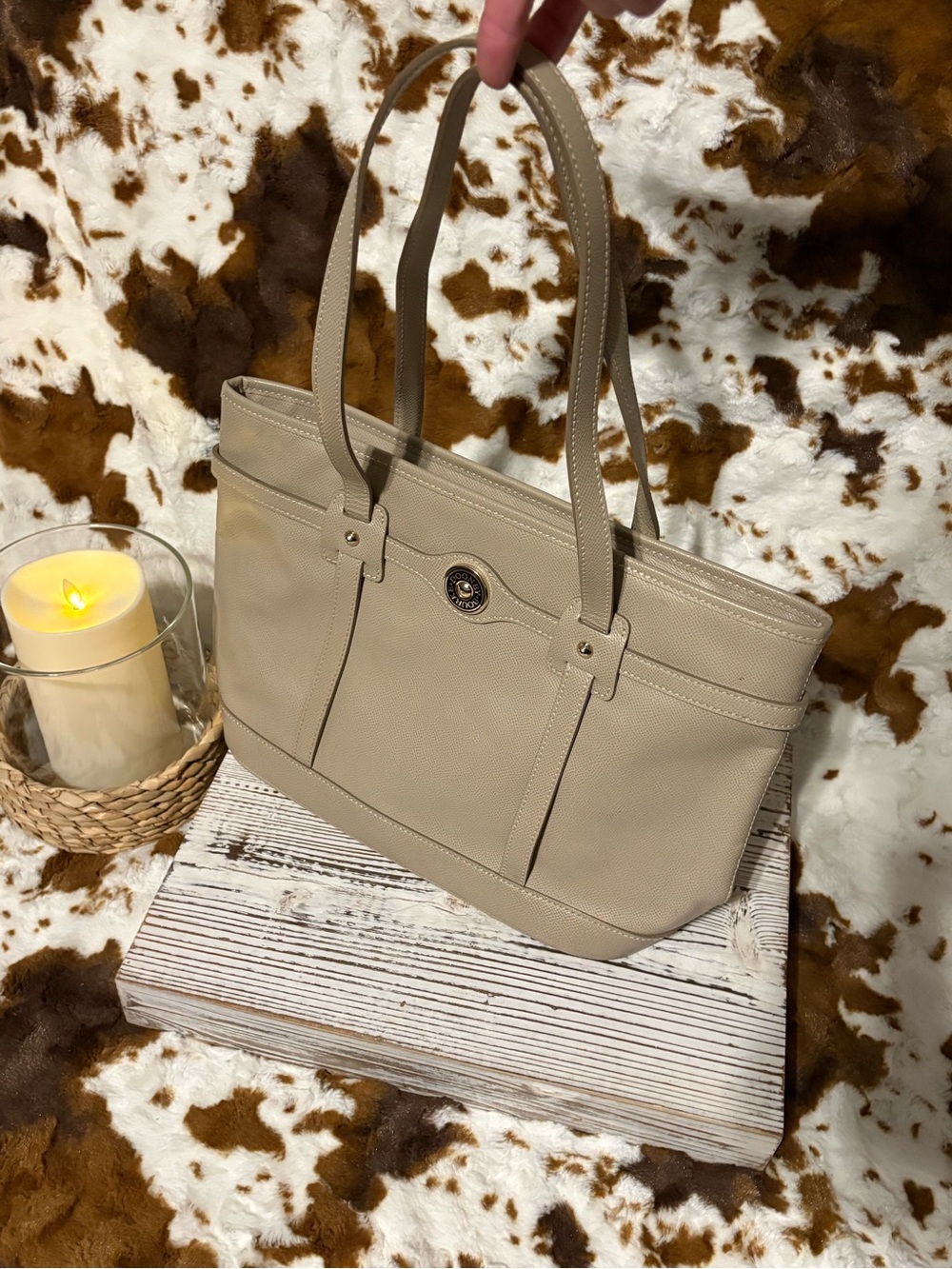 Dooney & Bourke Beige Pebbled Leather Shoulder Bag